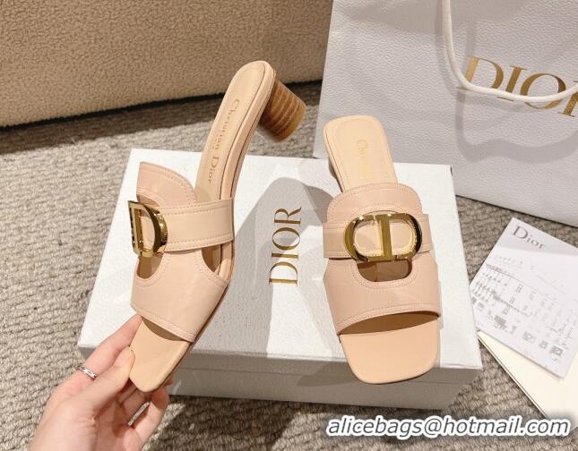 Popular Style Dior 30 Montaigne Heeled Slides Sandal 3.5cm in Calfskin Nude Pink 1231106