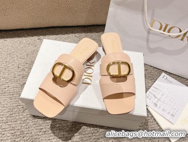 Popular Style Dior 30 Montaigne Heeled Slides Sandal 3.5cm in Calfskin Nude Pink 1231106