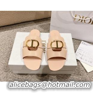 Luxurious Dior 30 Montaigne Flat Slides Sandal in Calfskin Nude Pink 1231107