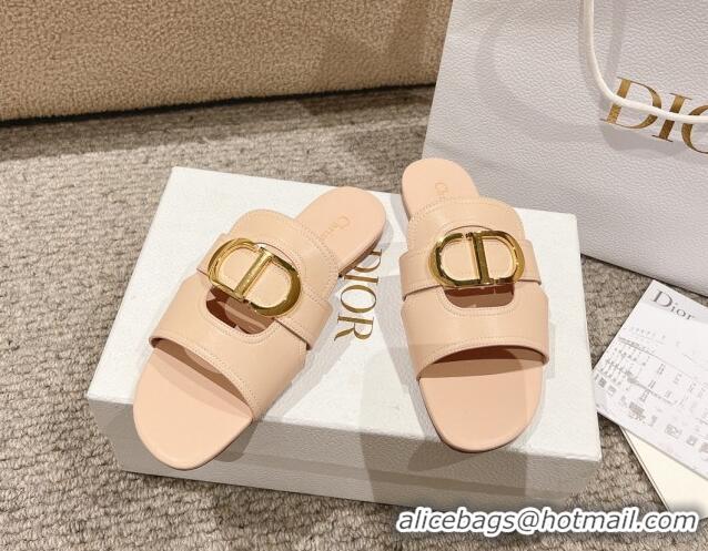 Luxurious Dior 30 Montaigne Flat Slides Sandal in Calfskin Nude Pink 1231107