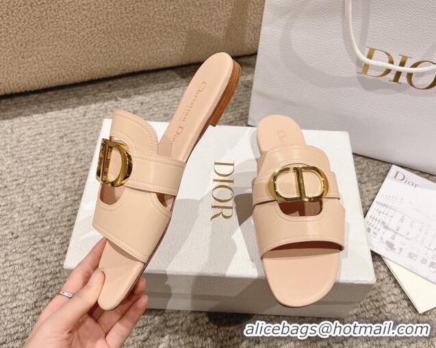 Luxurious Dior 30 Montaigne Flat Slides Sandal in Calfskin Nude Pink 1231107