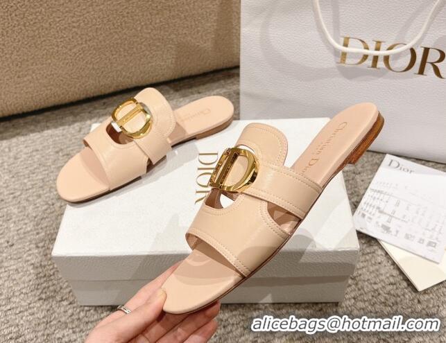 Luxurious Dior 30 Montaigne Flat Slides Sandal in Calfskin Nude Pink 1231107