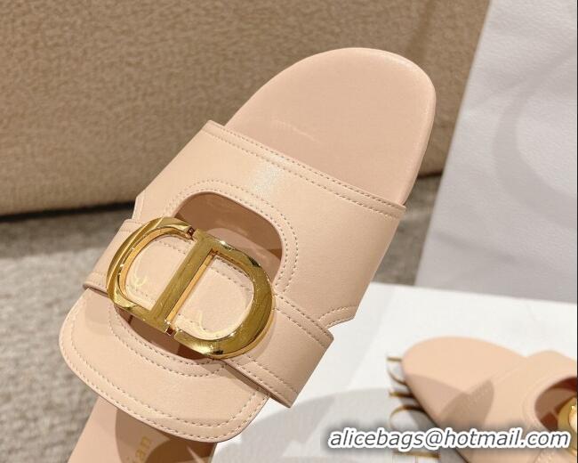 Luxurious Dior 30 Montaigne Flat Slides Sandal in Calfskin Nude Pink 1231107