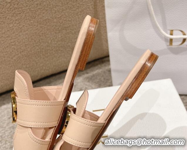 Luxurious Dior 30 Montaigne Flat Slides Sandal in Calfskin Nude Pink 1231107