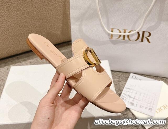 Luxurious Dior 30 Montaigne Flat Slides Sandal in Calfskin Nude Pink 1231107