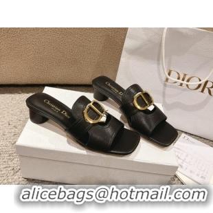 Good Product Dior 30 Montaigne Heeled Slides Sandal 3.5cm in Calfskin Black 1231108