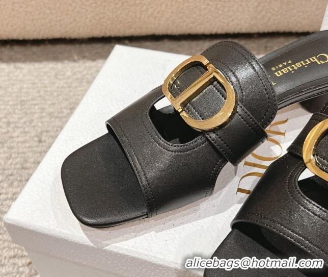 Good Product Dior 30 Montaigne Heeled Slides Sandal 3.5cm in Calfskin Black 1231108