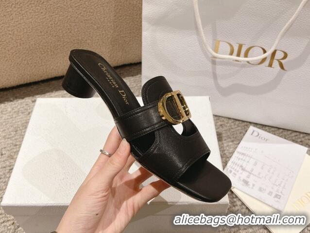 Good Product Dior 30 Montaigne Heeled Slides Sandal 3.5cm in Calfskin Black 1231108