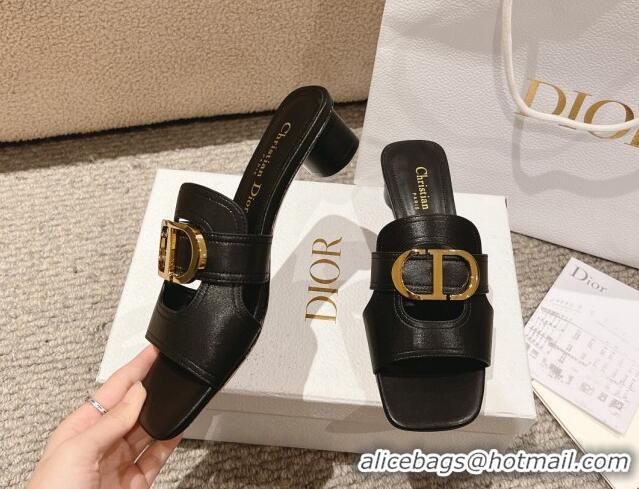 Good Product Dior 30 Montaigne Heeled Slides Sandal 3.5cm in Calfskin Black 1231108