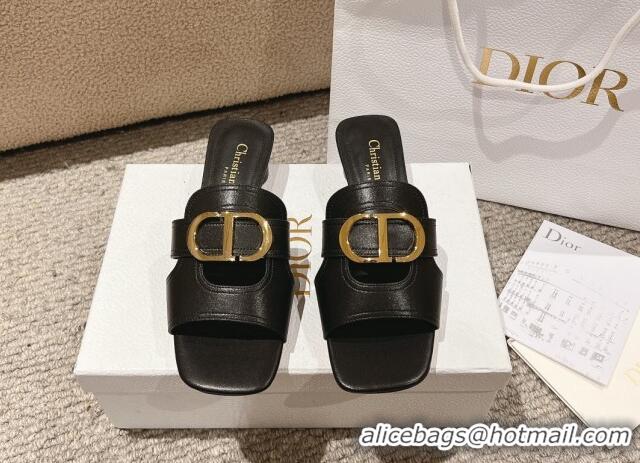 Good Product Dior 30 Montaigne Heeled Slides Sandal 3.5cm in Calfskin Black 1231108