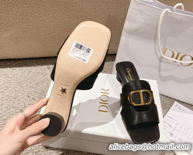 Good Product Dior 30 Montaigne Heeled Slides Sandal 3.5cm in Calfskin Black 1231108