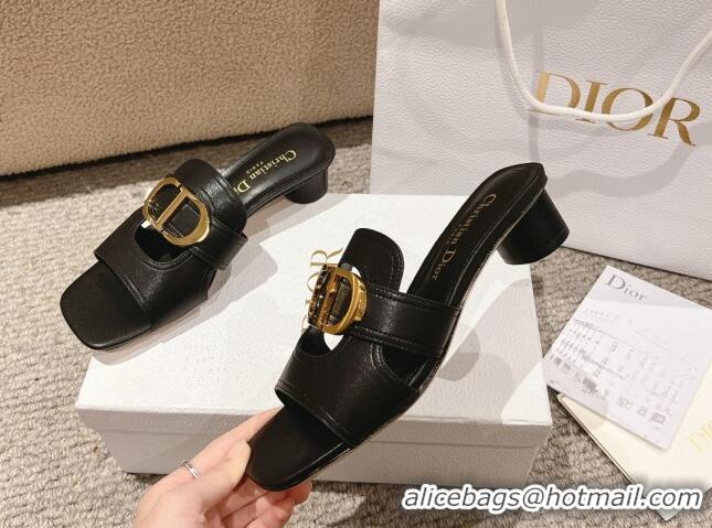 Good Product Dior 30 Montaigne Heeled Slides Sandal 3.5cm in Calfskin Black 1231108