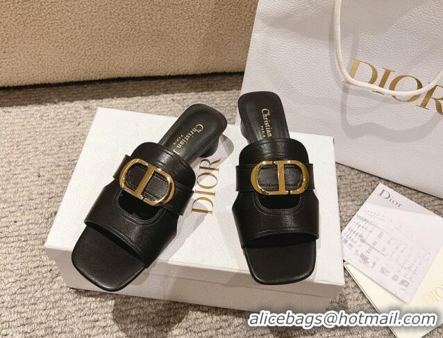 Good Product Dior 30 Montaigne Heeled Slides Sandal 3.5cm in Calfskin Black 1231108