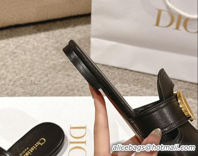 Best Price Dior 30 Montaigne Flat Slides Sandal in Calfskin Black 1231109