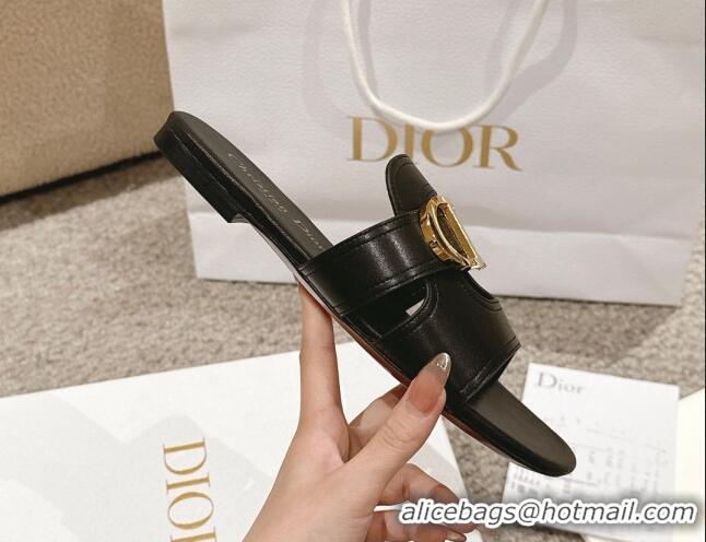 Best Price Dior 30 Montaigne Flat Slides Sandal in Calfskin Black 1231109