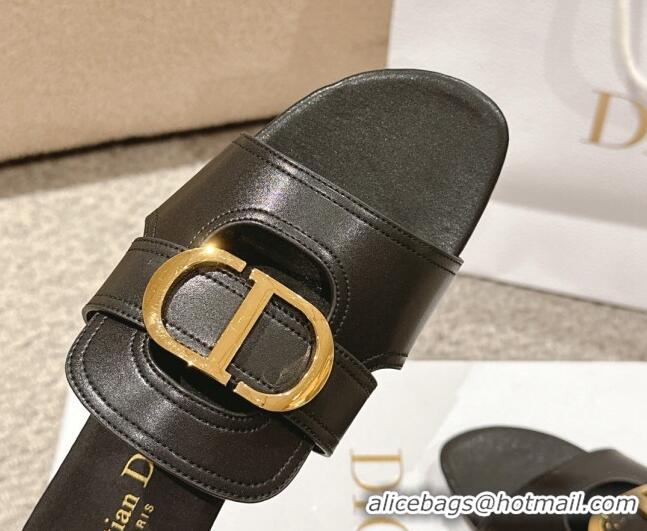 Best Price Dior 30 Montaigne Flat Slides Sandal in Calfskin Black 1231109