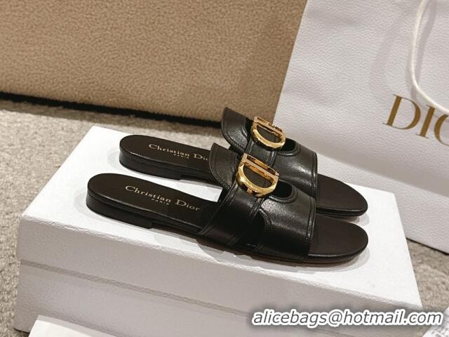 Best Price Dior 30 Montaigne Flat Slides Sandal in Calfskin Black 1231109