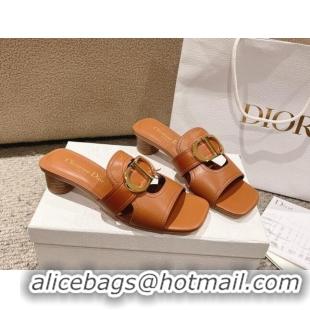 Grade Quality Dior 30 Montaigne Heeled Slides Sandal 3.5cm in Calfskin Brown 1231110