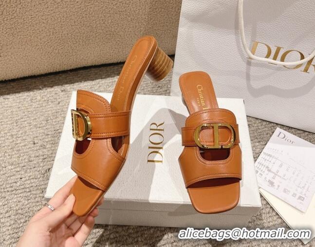 Grade Quality Dior 30 Montaigne Heeled Slides Sandal 3.5cm in Calfskin Brown 1231110