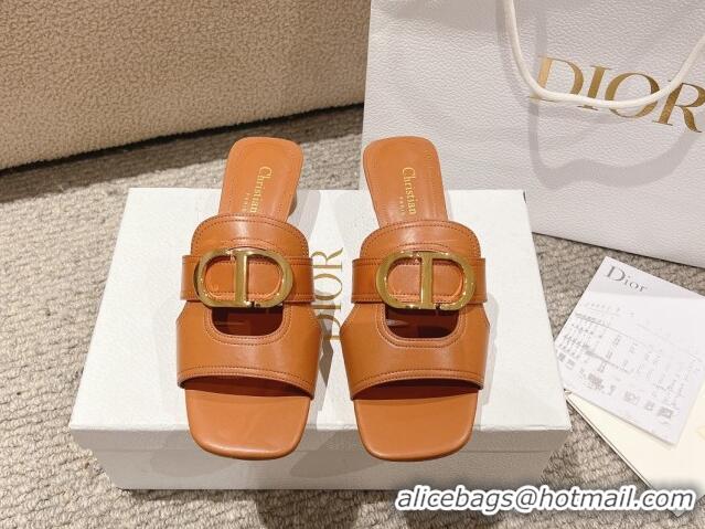 Grade Quality Dior 30 Montaigne Heeled Slides Sandal 3.5cm in Calfskin Brown 1231110