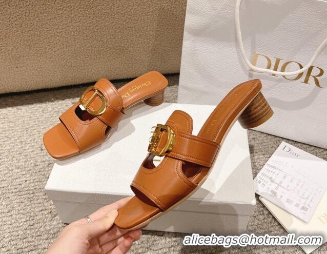 Grade Quality Dior 30 Montaigne Heeled Slides Sandal 3.5cm in Calfskin Brown 1231110