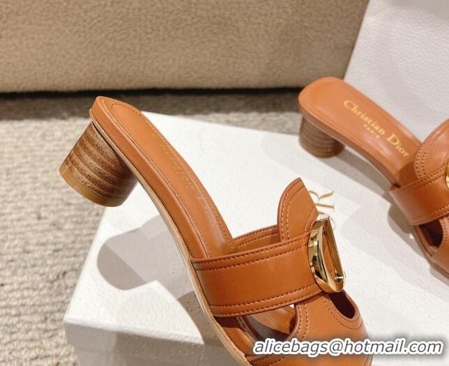 Grade Quality Dior 30 Montaigne Heeled Slides Sandal 3.5cm in Calfskin Brown 1231110