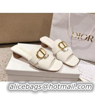 Best Product Dior 30 Montaigne Heeled Slides Sandal 3.5cm in Calfskin White 1231112