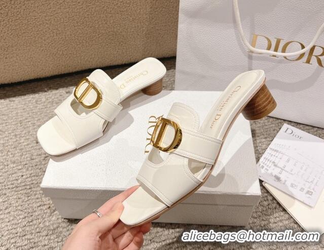 Best Product Dior 30 Montaigne Heeled Slides Sandal 3.5cm in Calfskin White 1231112