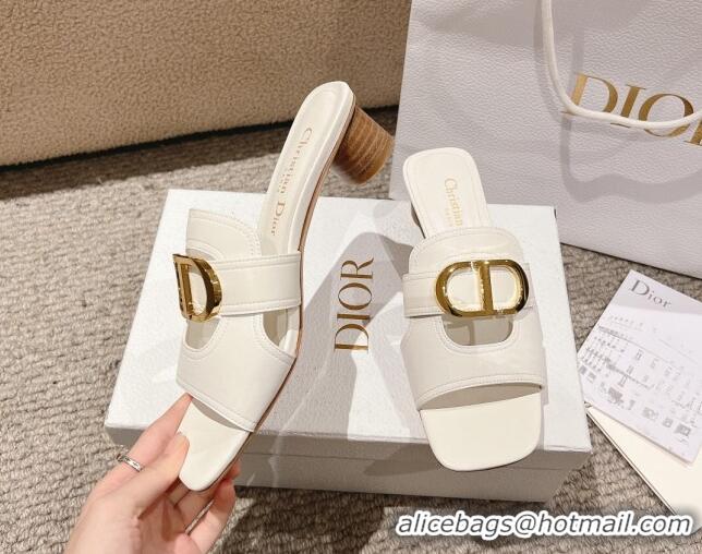 Best Product Dior 30 Montaigne Heeled Slides Sandal 3.5cm in Calfskin White 1231112