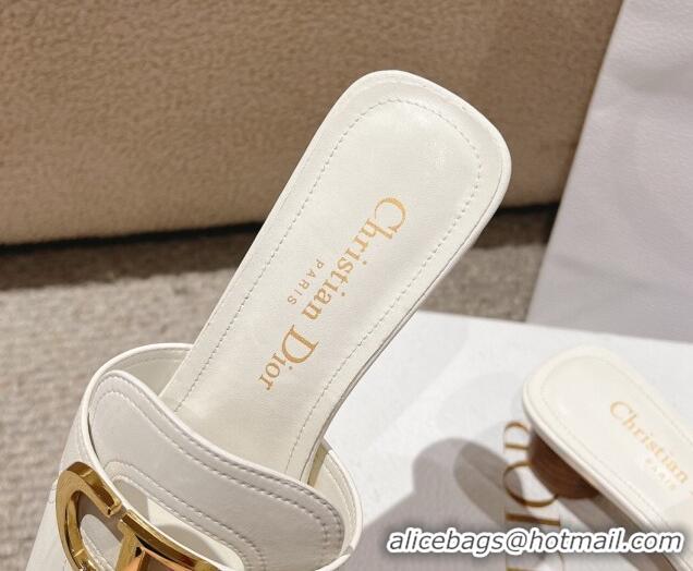 Best Product Dior 30 Montaigne Heeled Slides Sandal 3.5cm in Calfskin White 1231112