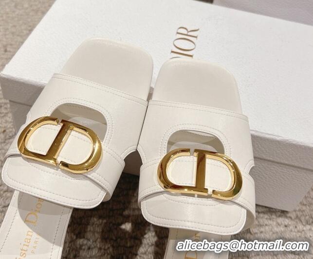 Best Product Dior 30 Montaigne Heeled Slides Sandal 3.5cm in Calfskin White 1231112