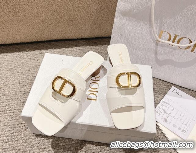 Best Product Dior 30 Montaigne Heeled Slides Sandal 3.5cm in Calfskin White 1231112