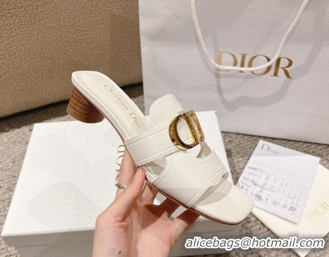 Best Product Dior 30 Montaigne Heeled Slides Sandal 3.5cm in Calfskin White 1231112