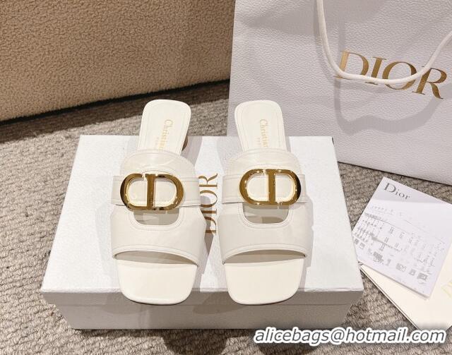 Best Product Dior 30 Montaigne Heeled Slides Sandal 3.5cm in Calfskin White 1231112