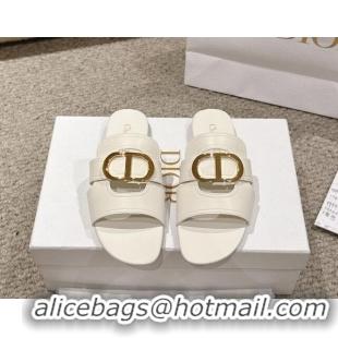 Purchase Dior 30 Montaigne Flat Slides Sandal in Calfskin White 1231113