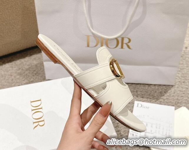 Purchase Dior 30 Montaigne Flat Slides Sandal in Calfskin White 1231113