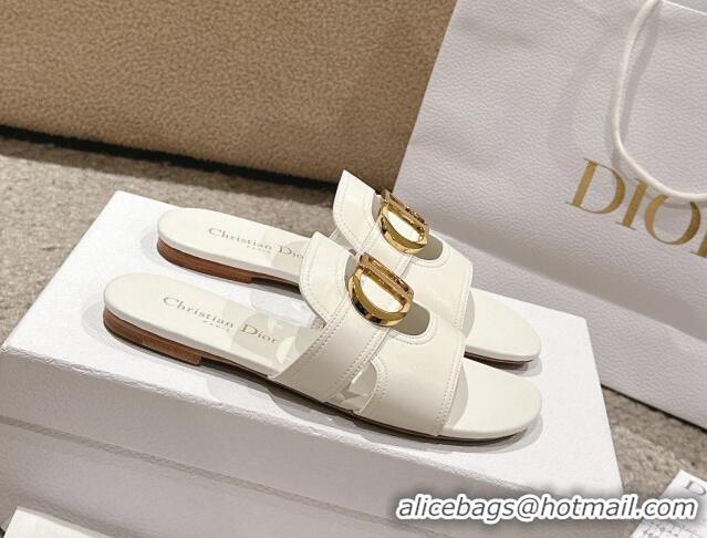 Purchase Dior 30 Montaigne Flat Slides Sandal in Calfskin White 1231113