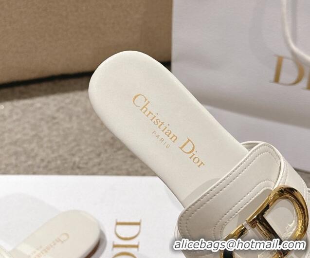 Purchase Dior 30 Montaigne Flat Slides Sandal in Calfskin White 1231113