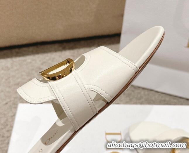 Purchase Dior 30 Montaigne Flat Slides Sandal in Calfskin White 1231113