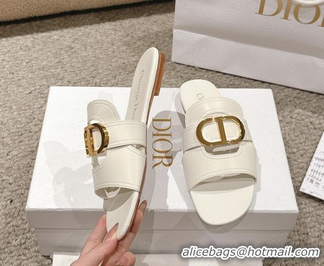 Purchase Dior 30 Montaigne Flat Slides Sandal in Calfskin White 1231113