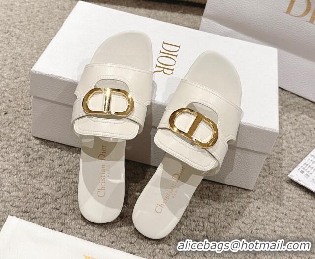 Purchase Dior 30 Montaigne Flat Slides Sandal in Calfskin White 1231113