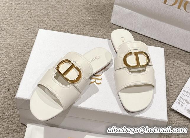 Purchase Dior 30 Montaigne Flat Slides Sandal in Calfskin White 1231113