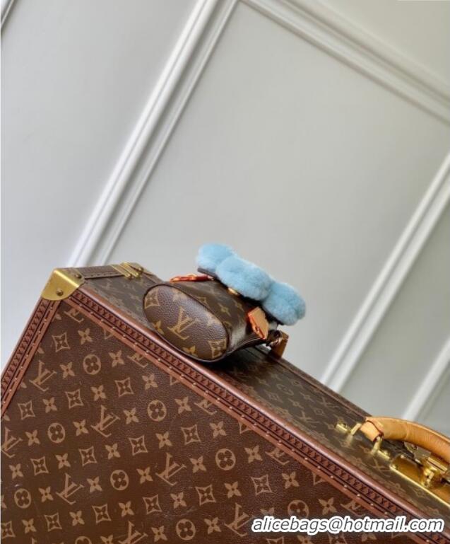 Famous Brand Louis Vuitton Vivienne Phone Pouch Mini Bag in Monogram Canvas and Azur Frost Green Shearling M12269 2025