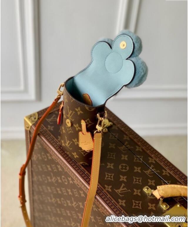 Famous Brand Louis Vuitton Vivienne Phone Pouch Mini Bag in Monogram Canvas and Azur Frost Green Shearling M12269 2025