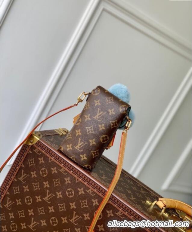 Famous Brand Louis Vuitton Vivienne Phone Pouch Mini Bag in Monogram Canvas and Azur Frost Green Shearling M12269 2025