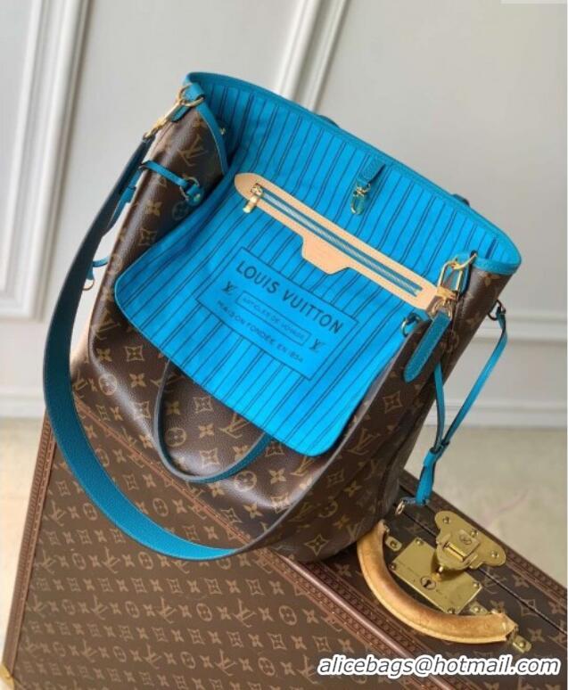 Classic Louis Vuitton Neverfull Bandouliere Inside Out MM Tote bag Monogram Canvas/Blue Textile M12096 2025