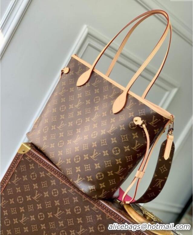 Best Design Louis Vuitton Neverfull Bandouliere Inside Out MM Tote bag Monogram Canvas/Rose Pondichery Pink Textile M122