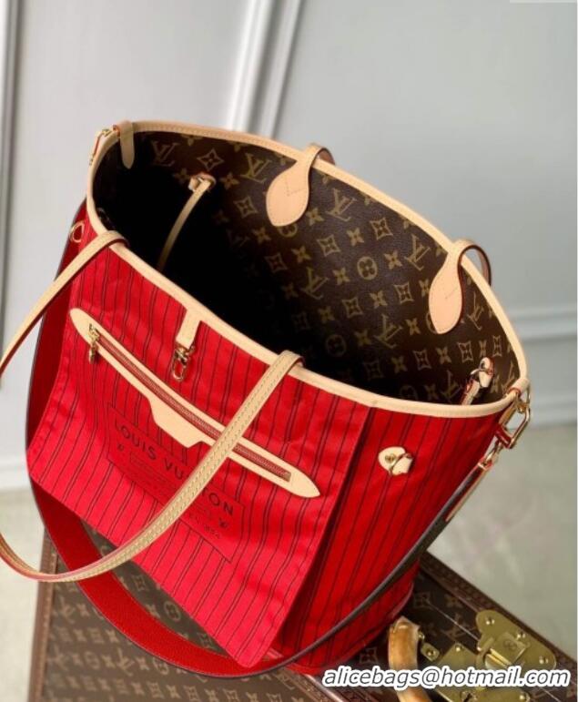 Super Quality Louis Vuitton Neverfull Bandouliere Inside Out MM Tote bag Monogram Canvas/Red Textile M12096 2024