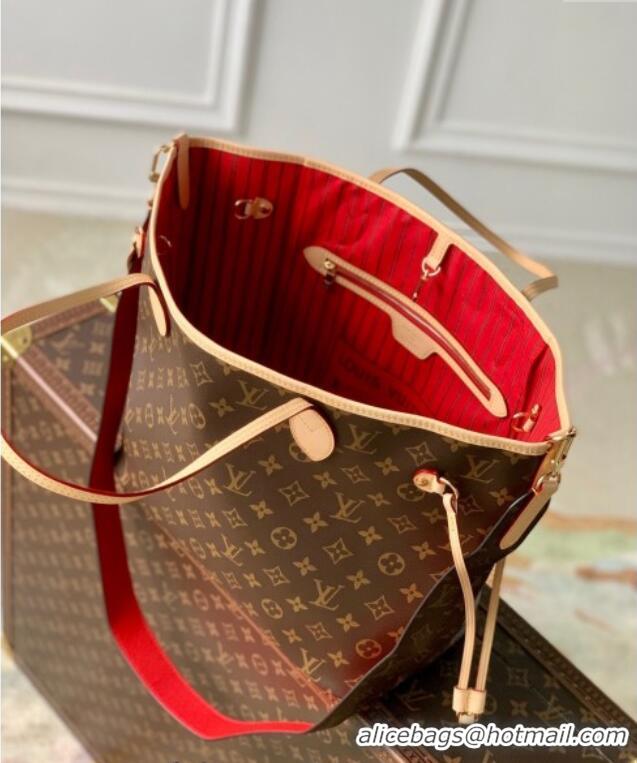 Super Quality Louis Vuitton Neverfull Bandouliere Inside Out MM Tote bag Monogram Canvas/Red Textile M12096 2024