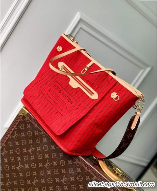 Super Quality Louis Vuitton Neverfull Bandouliere Inside Out MM Tote bag Monogram Canvas/Red Textile M12096 2024